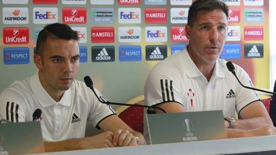 Berizzo y Aspas, durante la rueda de prensa // J. LORES