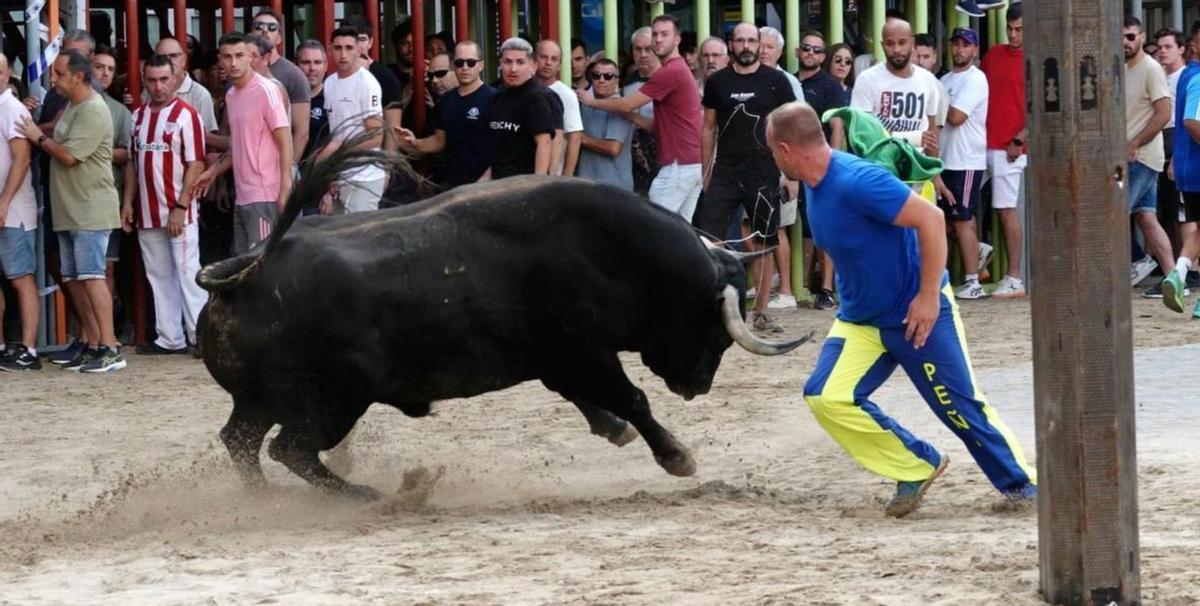 Un recorte de un aficionado en los bous al carrer en Burriana, Castellón