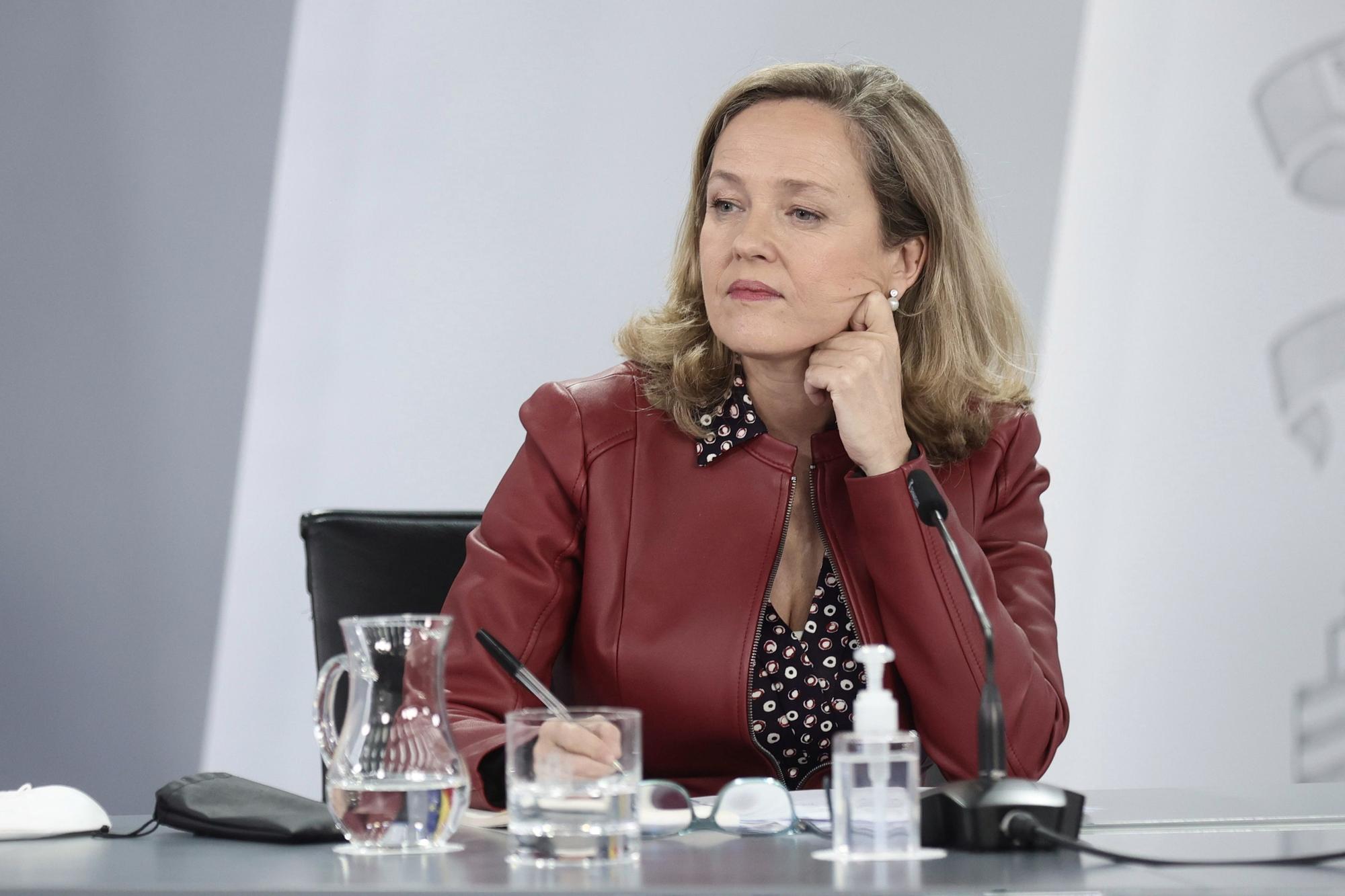 La ministra de Asuntos Económicos, Nadia Calviño, tras el Consejo de Ministros que aprobó la tramitación de la ley de 'startups'