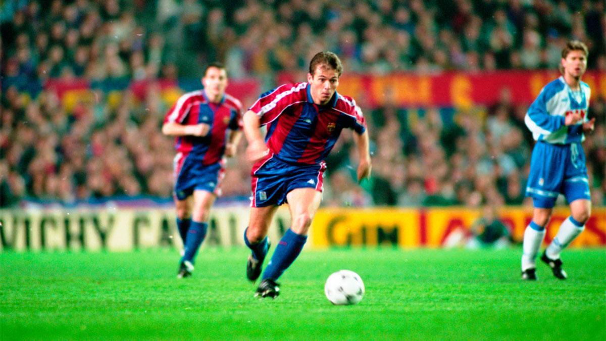 Xabier Eskurza, en un derbi de la temporada 1994/1995 contra el RCD Espanyol