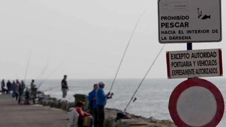 Pescadores aficionados en los espigones del Puerto