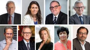 Los miembros del nuevo Comité Editorial de El Periódico, arriba, (de izquierda a derecha) Joan Tapia, Anna Cristeto,  Rafael Jorba y Xavier Arbós, y abajo, Andreu Claret, Anton Costas, Anna Gener, Rosa Paz y Albert Saez.