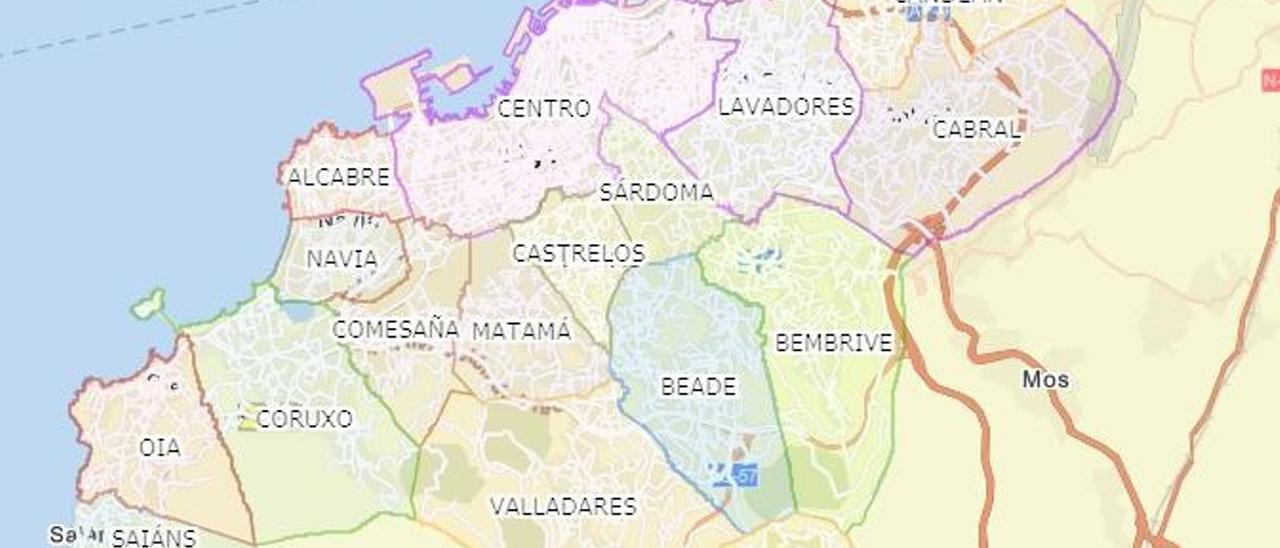 Mapa de las parroquias de Vigo. // FdV