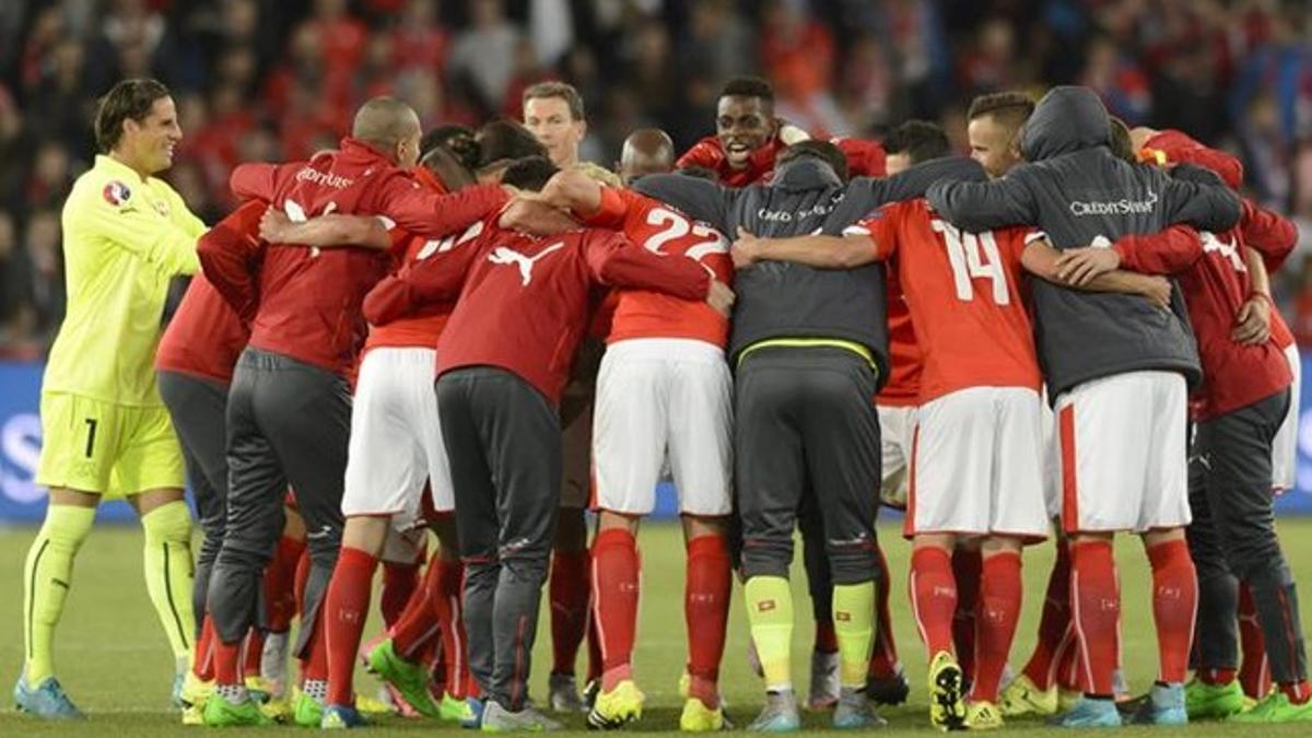 Los jugadores de Suiza celebraron el triunfo ante Eslovenia