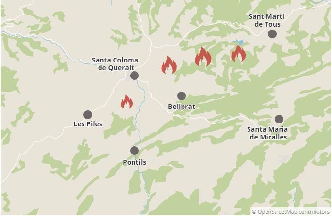 Mapa de situació de l'incendi de l'Anoia i la Conca de Barberà