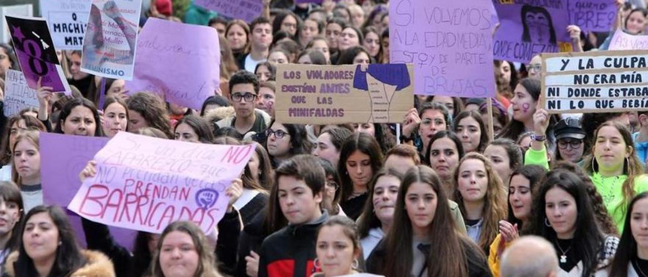 Una manifestación contra la violencia de género en Vigo.