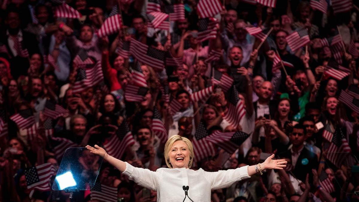 Hillary Clinton celebra su victoria en las primarias del martesm en Brooklyn.