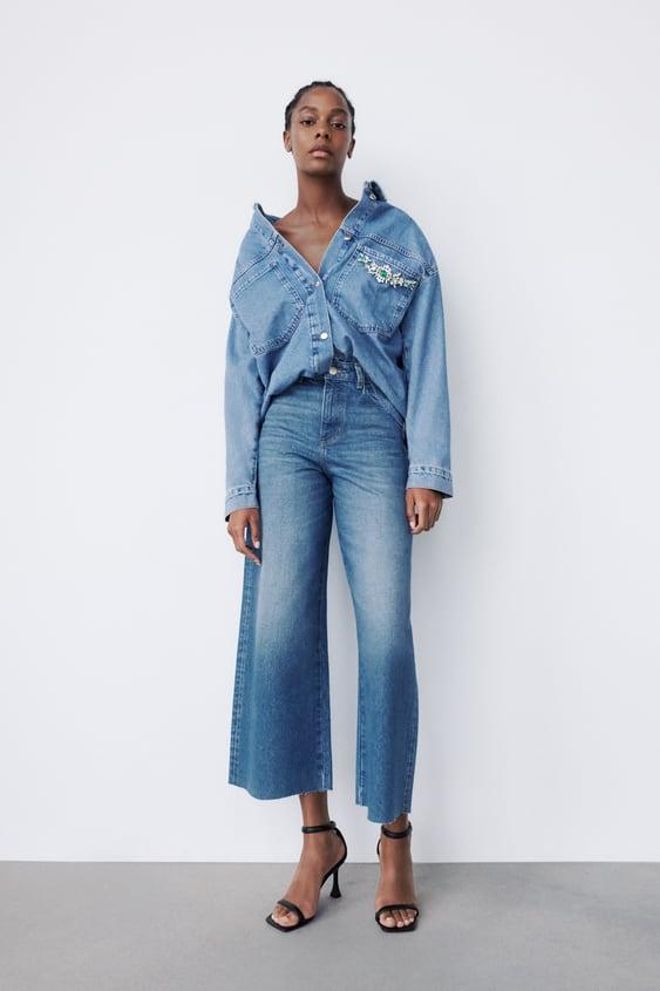 Pantalón ancho culotte vaquero Zara