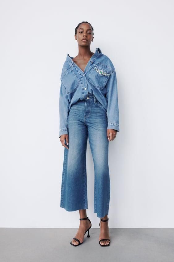 Pantalón ancho culotte vaquero Zara