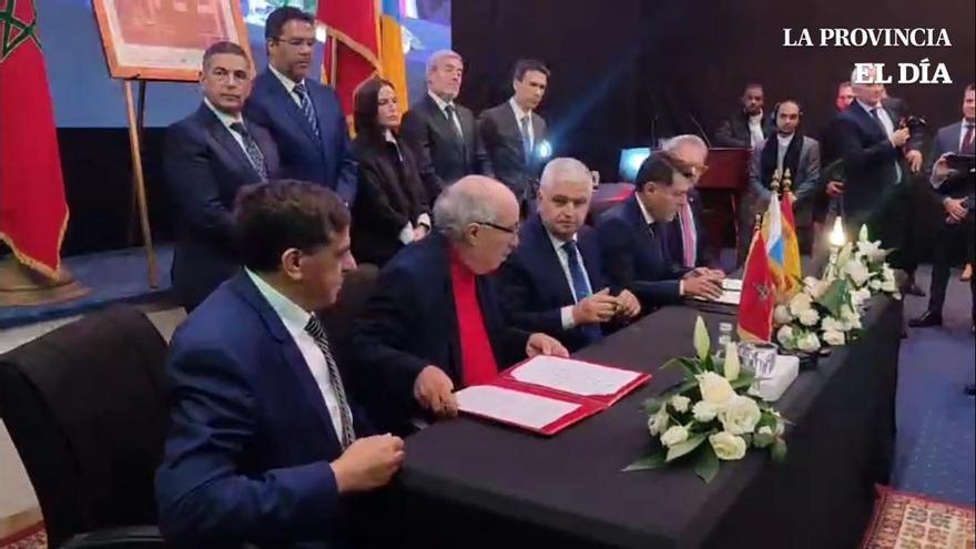 El presidente de Canarias, Fernando Clavijo, ofrece declaraciones tras la firma de los acuerdos de colaboración entre el archipiélago y la región marroquí de Souss Massa