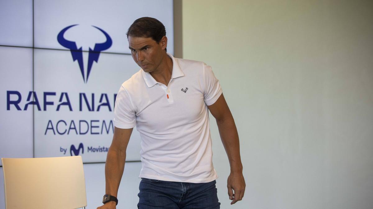 Nadal se dispone a iniciar la rueda de prensa, el jueves en Manacor.