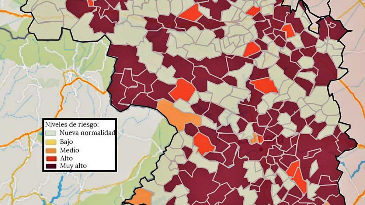 Mapa de incidencia del coronaviru en la provincia de Zamora.