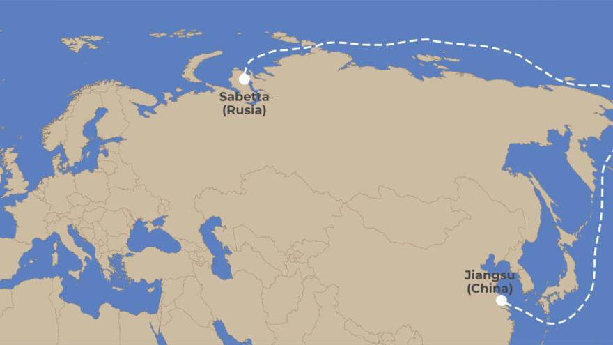 Ruta seguida por el carguero ruso en enero y febrero de este año