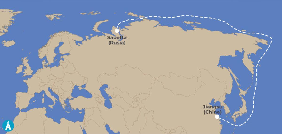 Ruta seguida por el carguero ruso en enero y febrero de este año