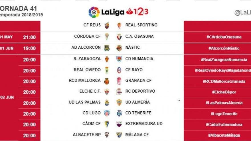 Horarios de la jornada 41 de LaLiga 1/2/3