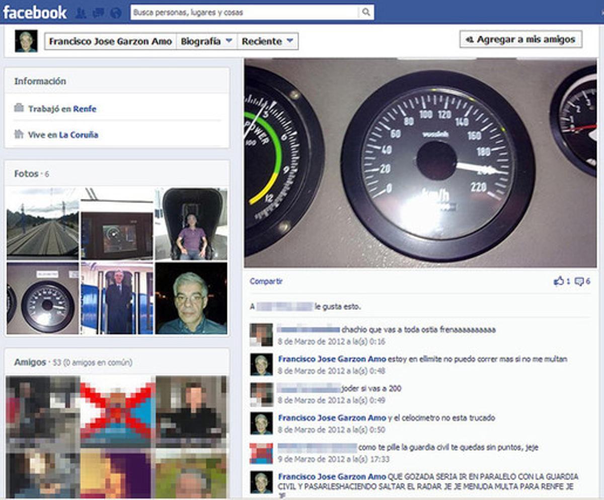 Captura del perfil de Facebook de Francisco José Garzón Amo, maquinista del tren accidentat a Santiago. Captura del perfil de Facebook de Francisco José Garzón Amo, maquinista del tren accidentat a Santiago.
