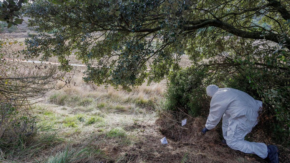 La Policía busca pruebas en el lugar donde apareció el cadáver de la mujer asesinada en Burgos.