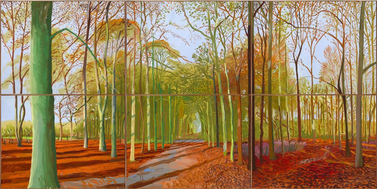 'Woldgate woods, 21, 23 & 29 november 2006'. Óleo sobre seis lienzos de David Hockney. 'Woldgate woods, 21, 23 & 29 november 2006'. Óleo sobre seis lienzos de David Hockney.