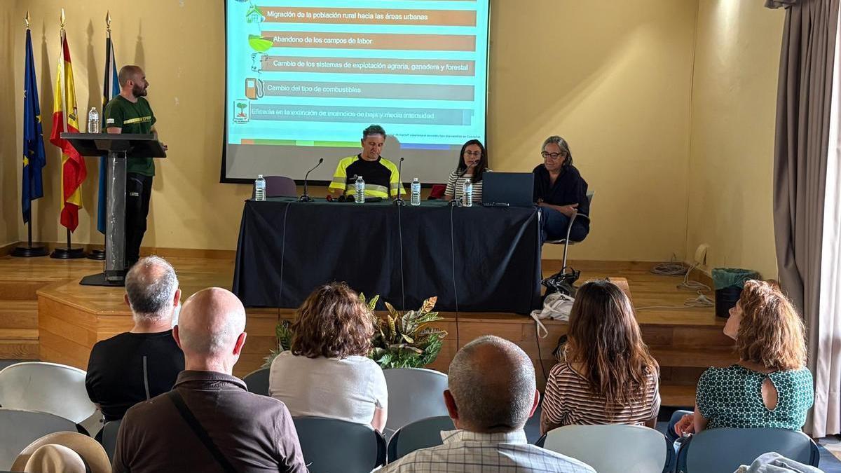 Por la izquierda, Bruno Fernández, Benjamín García, Encarnación Álvarez y Carmen Suárez en el auditorio de la Casa de Cultura de Cangas del Narcea.
