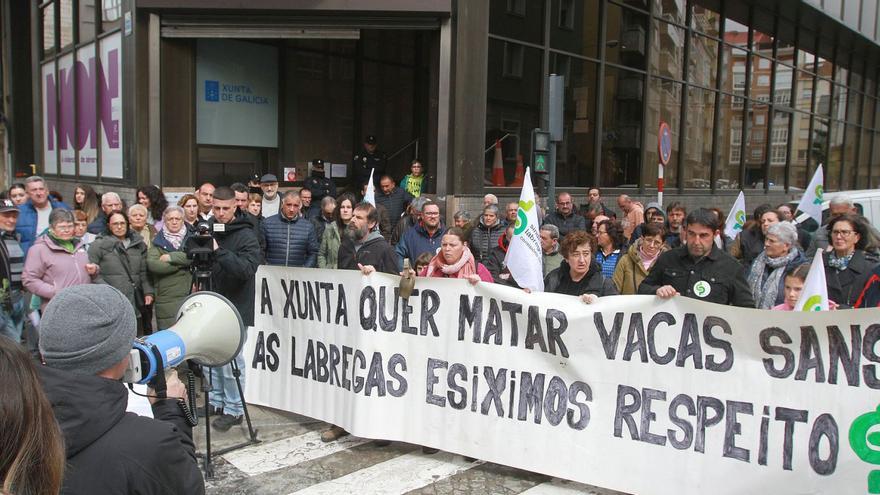 Concentración de ganaderos frente a la sede de la delegación territorial de la Xunta en Ourense.