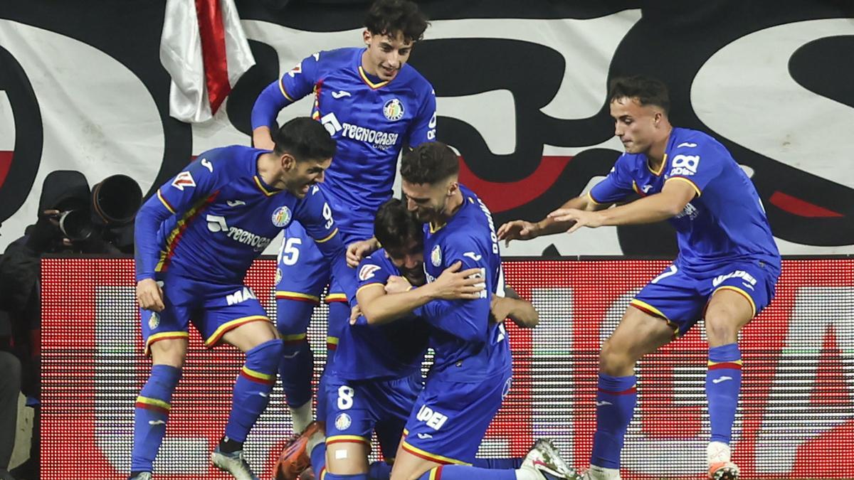 Joselu Pérez, en la celebración de un gol del Getafe