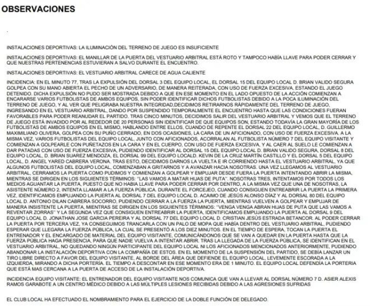 Imagen del acta arbitral, del pulso de la Segunda Regional entre el Teldecosta y el Arena Futboltec de Ingenio.