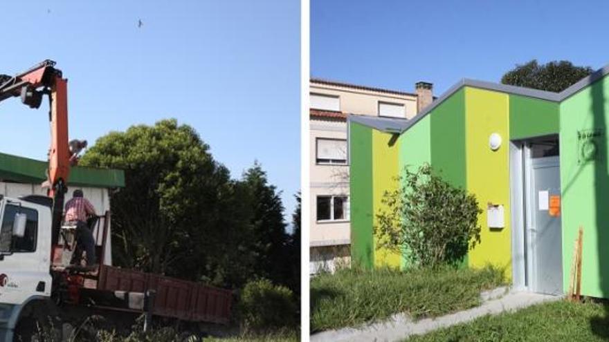 El antes y el después de la caseta de O Sineiro.