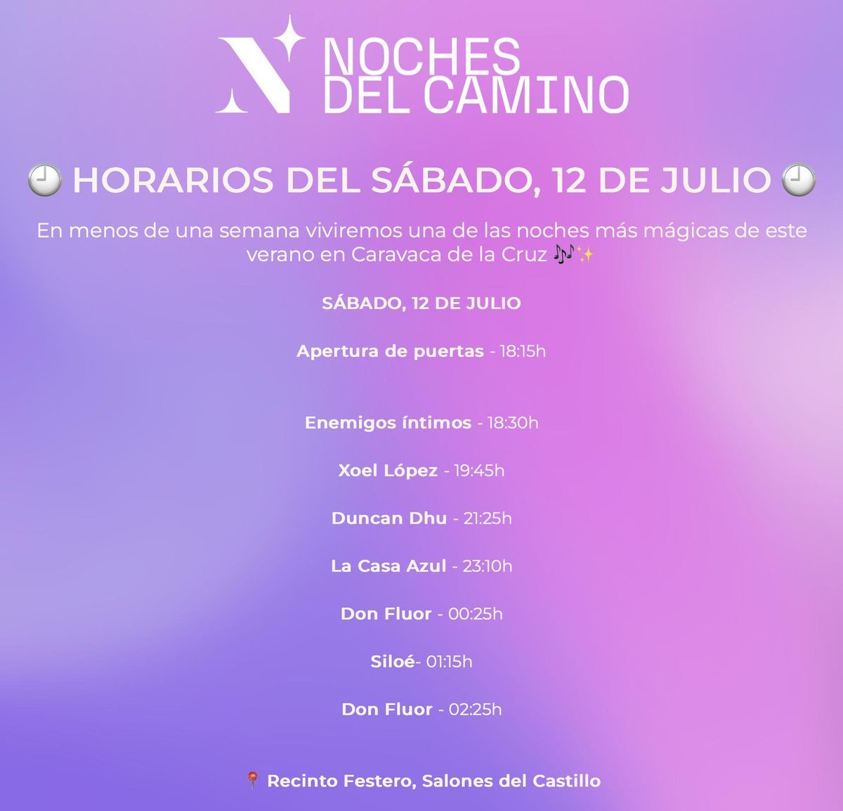 Horarios para el sábado 12