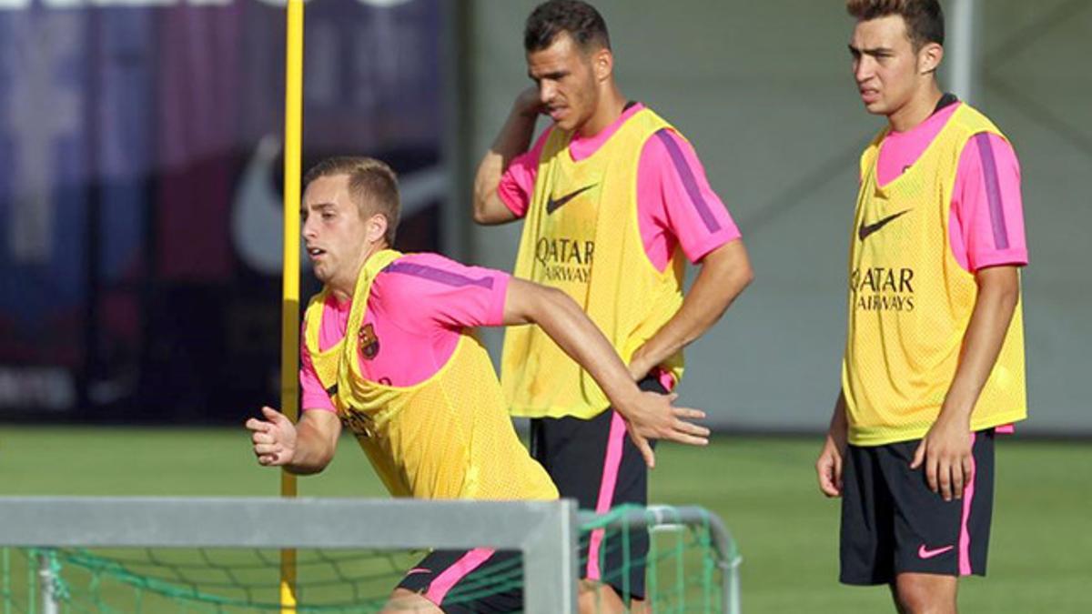 Deulofeu, Sandro y Munir en un entrenamiento  de pretemporada del Barça