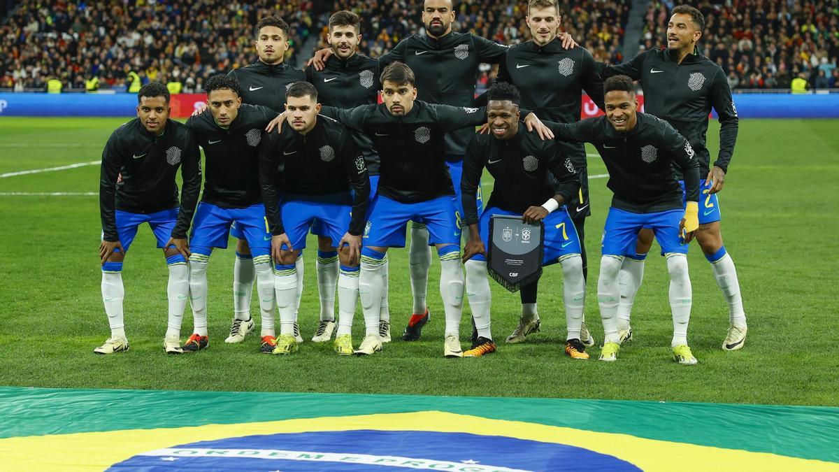 La selección de Brasil, en el partido homenaje a Vinicius que organizó la RFEF.
