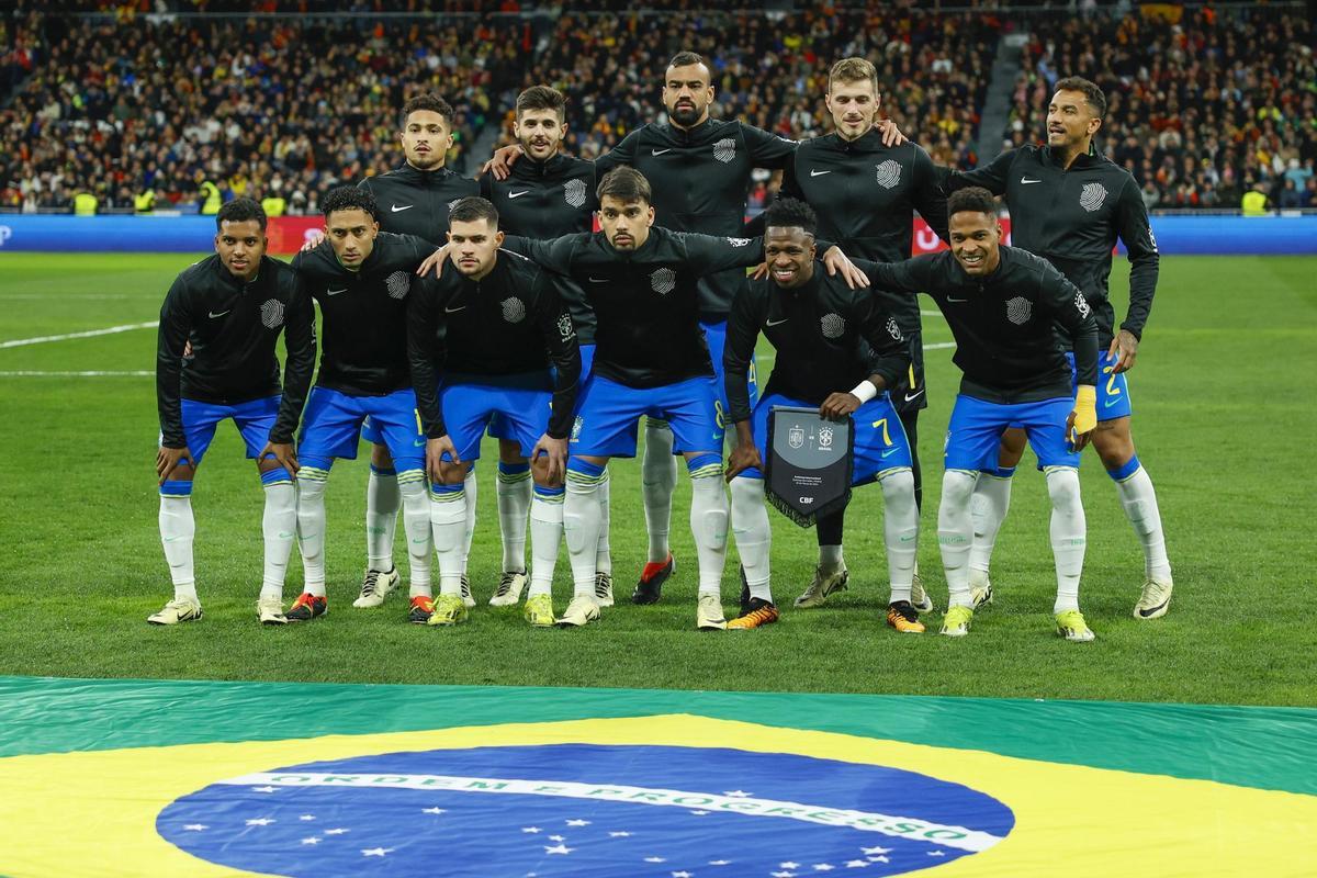 La selección de Brasil, en el partido homenaje a Vinicius que organizó la RFEF.