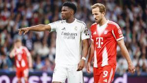 Tchouameni con Kane en el partido de ida en el Bernabéu, es baja por sanción para la vuelta