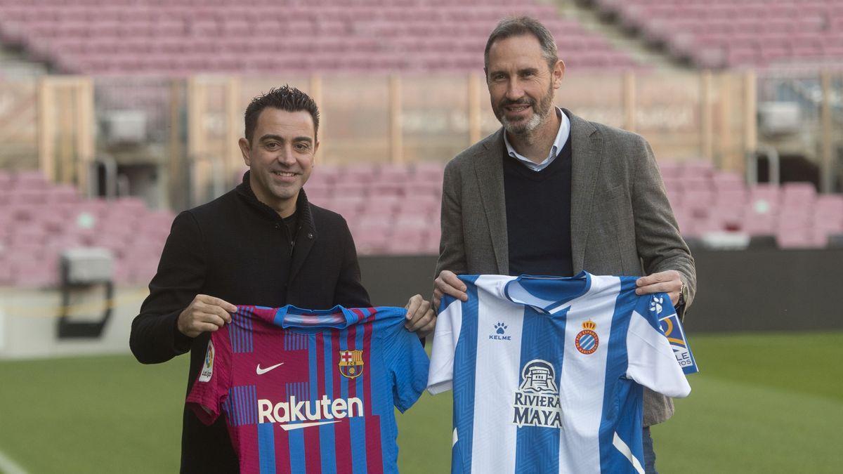 Xavi hernández i Vicente Moreno a la prèvia del derbi al Camp Nou
