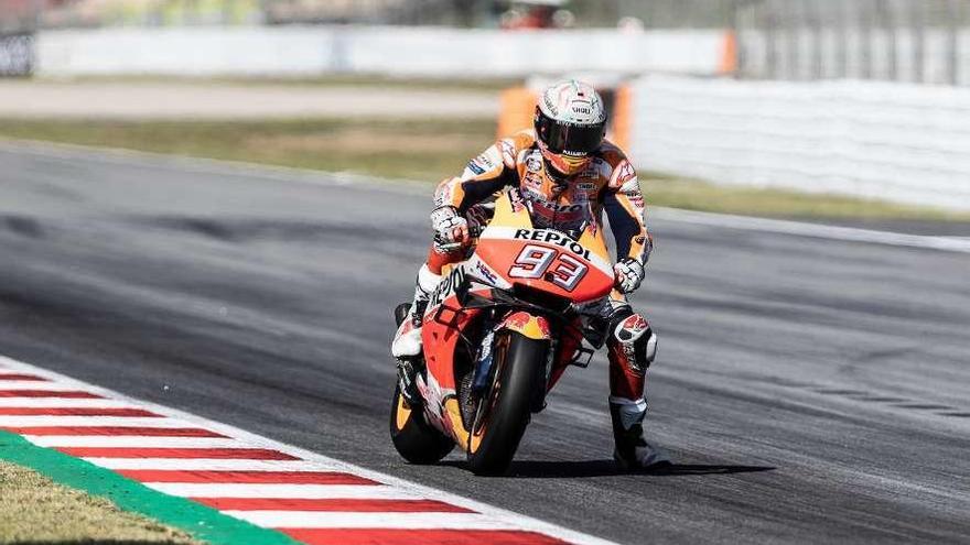 Marc Márquez, durante la sesión de calificación de ayer en Montmeló. // J. Borrego