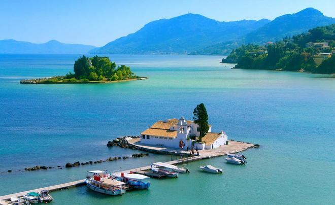 A stunning view of Pontikonisi area at Corfu island, Greece