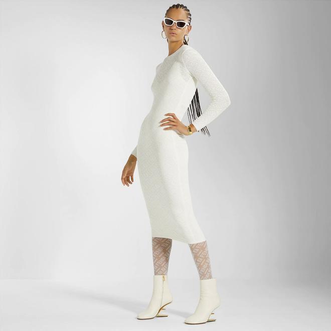 Vestido midi ajustado blanco de Fendi x Skims