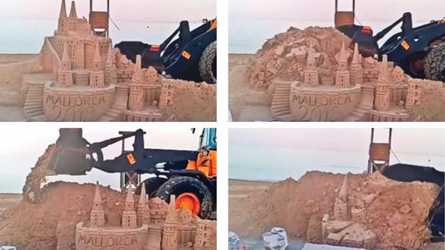 Sandburgen an der Playa de Palma werden wieder aufgebaut