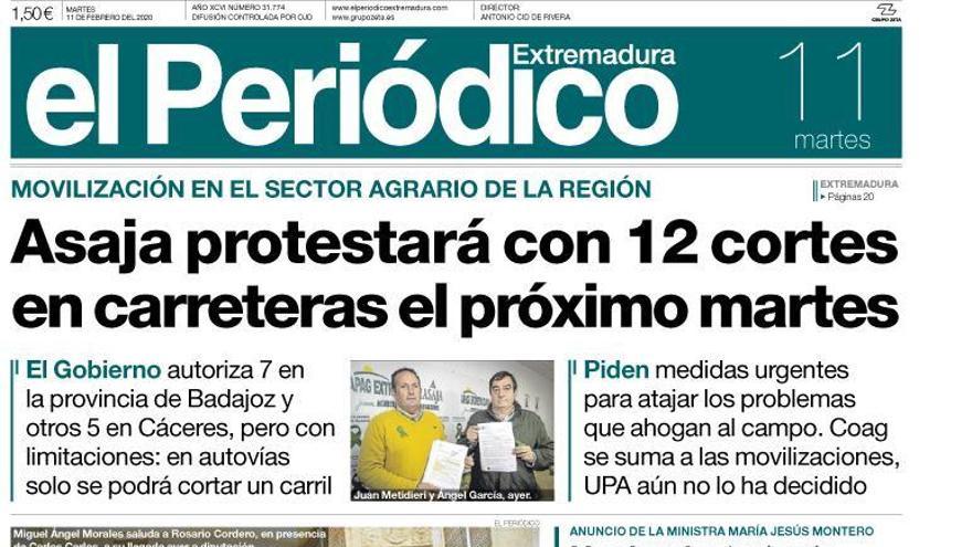 Esta es la portada de EL PERIÓDICO EXTREMADURA correspondiente al día 11 de febrero del 2020