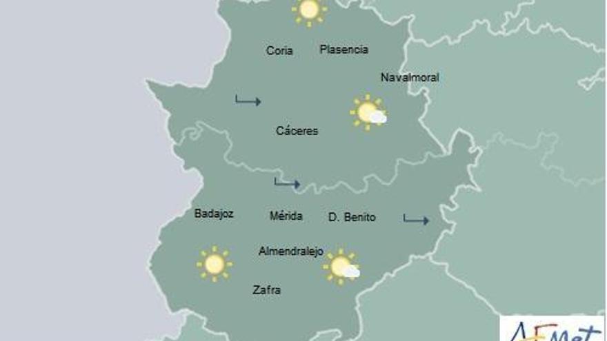 Alguna precipitación débil y subida de temperaturas en el sur