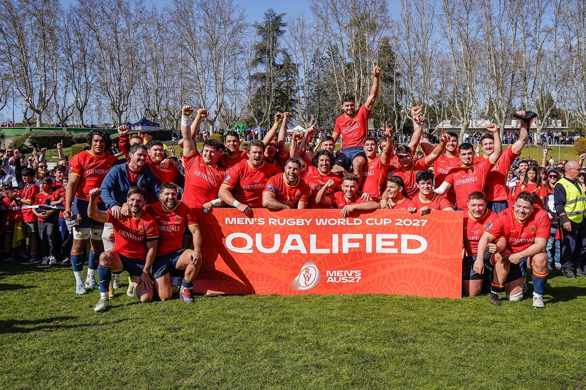 La selección española de rugby celebra su clasificación para el Mundial.