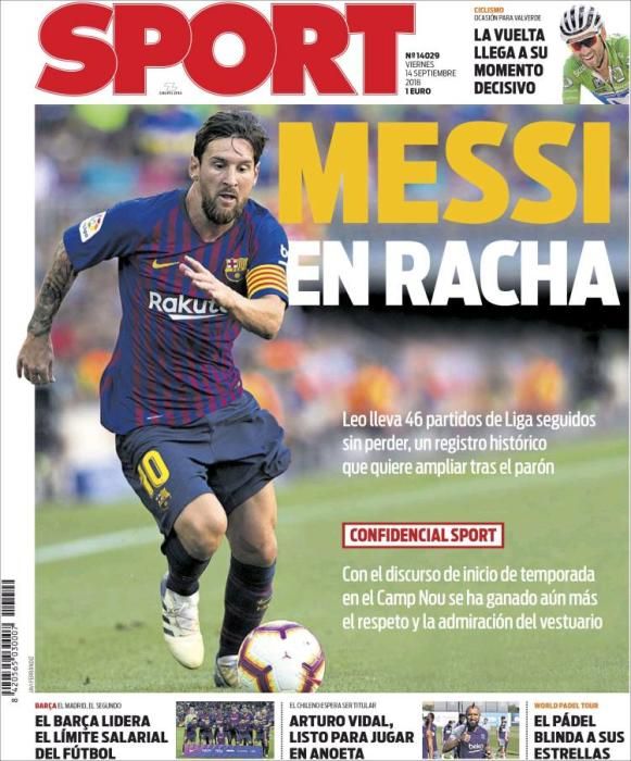 Portada SPORT viernes 14 de septiembre 2018