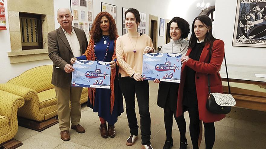 Lara Rodríguez Peña (primera por la derecha) participó en la presentación del festival, ayer, en Santiago.