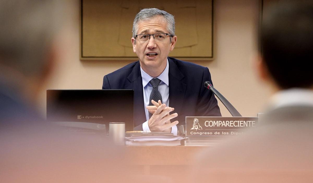 Pablo Hernández de Cos, Gobernador del Banco de España, durante su comparecencia en el Congreso de los Diputados.