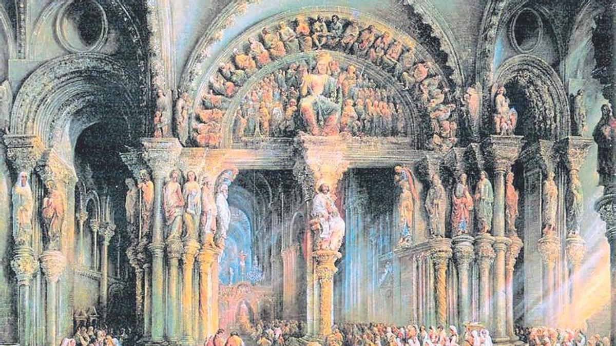 El Pórtico de la Gloria de Santiago de Compostela, pintura de Jenaro Pérez Villaamil (1849, Palacio de la Moncloa, Madrid).