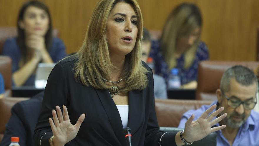 La presidenta de la Junta de Andalucía, Susana Díaz, durante la sesión de control de esta mañana.