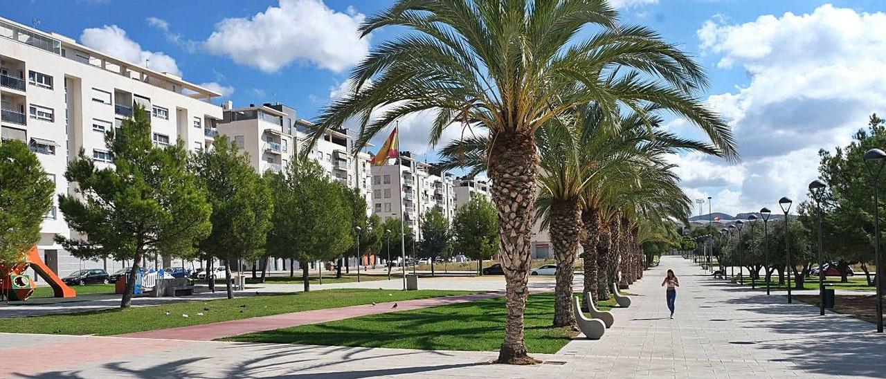 La nueva zona verde en el Sector 9 de Elda y los ficus de Canalejas en Alicante. | ÁXEL ÁLVAREZ/ PILAR CORTÉS