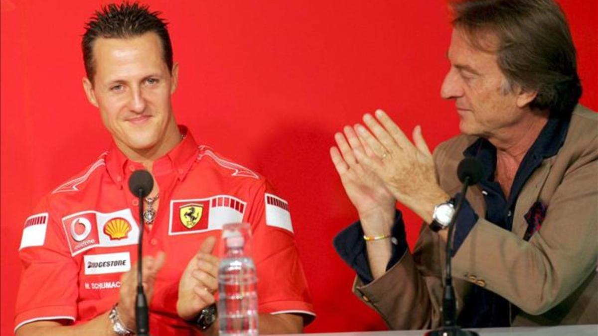 Montezemolo y Schumacher durante la presentación del heptacampeón mundial como ayudante de Jean Todt en 2006