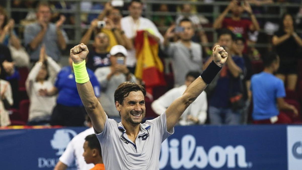 David Ferrer celebra su triunfo ante Feliciano López, este domingo, en Kuala Lumpur