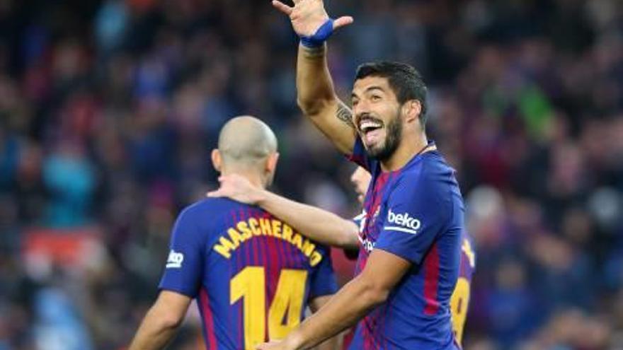 Luis Suárez celebra el segundo gol de su equipo.