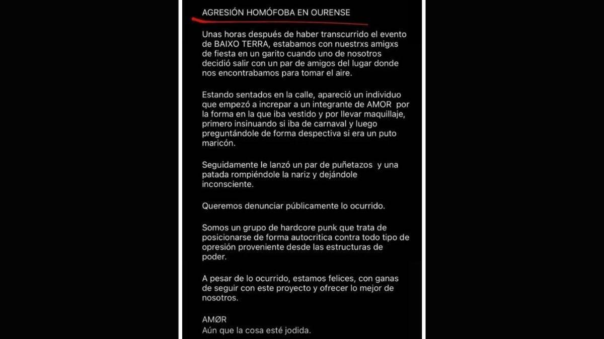 Comunicado de la banda en las redes sociales.